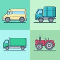 Bus Van Lorry Tractor road transport set. Linear m Royalty Free Stock Photo