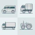 Bus Van Lorry Tractor road transport set. Linear s Royalty Free Stock Photo