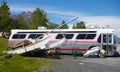 A bus with water toys camping at seward