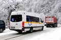 Bus for wheelchair driving in a snowstorm Royalty Free Stock Photo