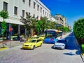 Bus and Yellow Taxis, Central Tirana, Albania