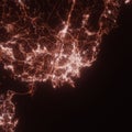 Busan city lights map, top view from space. Aerial view on night street lights. Global networking, cyberspace Royalty Free Stock Photo