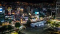 Busan city nightscape top view with train station square and Texas street in Busan South Korea