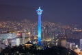 Busan city skylight and Busan tower at night Royalty Free Stock Photo