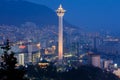 Busan city skylight and Busan tower at night Royalty Free Stock Photo