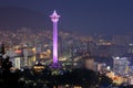 Busan city skylight and Busan tower at night Royalty Free Stock Photo