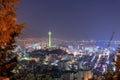 Busan city skylight and Busan tower at night Royalty Free Stock Photo