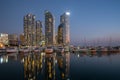Busan city skyline view at Haeundae district, Gwangalli Beach with yacht pier at Busan, South Korea Royalty Free Stock Photo