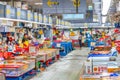 BUSAN, KOREA,OCTOBER 29, 2019: Vendors selling seafood inside of Jagalchi fish market in Busan, Republic of Korea Royalty Free Stock Photo