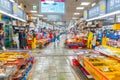 BUSAN, KOREA,OCTOBER 29, 2019: Vendors selling seafood inside of Jagalchi fish market in Busan, Republic of Korea Royalty Free Stock Photo