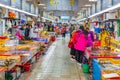 BUSAN, KOREA,OCTOBER 29, 2019: Vendors selling seafood inside of Jagalchi fish market in Busan, Republic of Korea Royalty Free Stock Photo