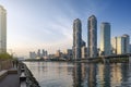 Cityscape of Busan with skyscrapers in Centum City area in Haeundae District, beginning of Gwangan Bridge in Busan, South Korea Royalty Free Stock Photo