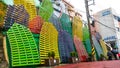 Busan,South Korea-March 2014: High building at the center of colorful residential houses at Gamcheon Culture Village.