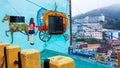 Busan,South Korea-March 2014: Mural drawings at colorful residential houses building in a row at Gamcheon Culture Village, South K