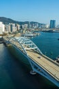 Busan,South Korea-September 2020: Aerial view view of Busan Yeongdodaegyo Bridge with car passing by