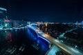 Busan,South Korea-September 2020: Night drone view of Busan Yeongdodaegyo Bridge lighten up