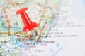 Busan, a South Korean city marked by studs on the map