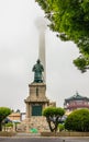 Busan Tower Complex, Pavillion and Statue of Admiral Yi Sun-sin on a foggy day. Jung-gu, Busan, South Korea. Asia