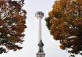 Busan tower & statue of Admiral Yi Sun-shin in Yongdusan park, Busan, South Korea