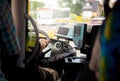 Busdriver in a cockpit Royalty Free Stock Photo