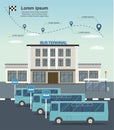 Buses at the bus terminal station. Transportation infographics