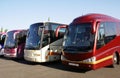 Buses or coaches parked in a car park Royalty Free Stock Photo