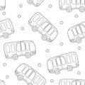 Buses, hand drawn backdrop. Black and white seamless pattern with transport