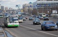 Buses move on the allocated strip on Volokolamskoye Highway. Moscow