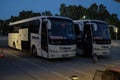 Buses are parked near Dalaman airport awaiting tourists.