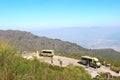 Buses and people by the hiking trail to the top of Mount Vesuvius