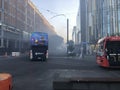 Buses stopped by smoke from a skip fire on Halsey Street, Auckland