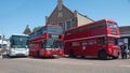 The buses wait along Broad Street at Fenland Busfest 2023, Whittlesey, Peterborough, UK Royalty Free Stock Photo