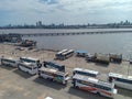 Buses waiting in mumbai port to repatriate Indian crew members