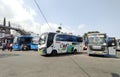 Buses are waiting for passengers at the Cicaheum Bus Station, Bandung City, West Java, Indonesia