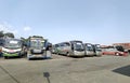 Buses are waiting for passengers at the Cicaheum Bus Station, Bandung City, West Java, Indonesia