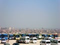 Buses - waiting for tourists near the Great Pyramid of Giza in Cairo, Egypt