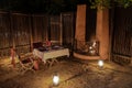 Bush dinner table with lanterns, South Africa Kwazulu natal, luxury safari lodge in the bush Royalty Free Stock Photo