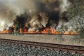 Bush fire beside railway line