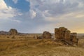 Bush and rock desert sunset in Isalo, Madagascar Royalty Free Stock Photo