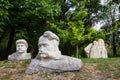 modern coquina stone monuments to kozak warriors and family in a fortress yard local epos hereos Busha Ukraine