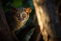 Bushbaby or galago at night in a tree. Amazing wildlife. Generative Ai