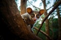 Bushbaby or galago in a tree. Amazing wildlife. Generative Ai