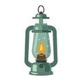 Bushcraft oil gas lamp vector illustration, kerosene camping lantern isolated on white background, old vintage lantern image Royalty Free Stock Photo