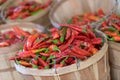 Bushel baskets full of red chili peppers
