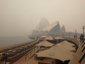 Bushfire Smoke haze covered over the opera house, view from Opera house bar. Australia:10-12-2019