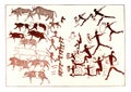 Bushmen defending against the Cafres who pursue them a herd of stolen oxen, vintage engraving