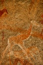 Bushmen rock painting of human figures and antelopes, giraffe of the Matopos National Park, Zimbabwe