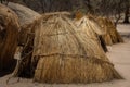 Bushmen Tribe San People.Authentic Bushmen dwelling. Primitive people living in the Kalahari Desert, Namibia Royalty Free Stock Photo