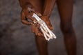 Original souvenirs for tourists, hand-made by the Bushmen.Bushmen Tribe San People. Royalty Free Stock Photo