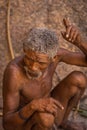 Bushmen Tribe San People.Primitive people living in the Kalahari Desert, Namibia. Elder, patriarch, elder statesman, ancient Royalty Free Stock Photo